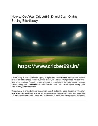 How to Get Your Cricbet99 ID and Start Online Betting Effortlessly