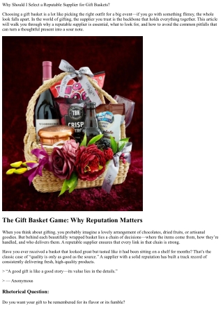 Why Should I Select a Reputable Supplier for Gift Baskets?