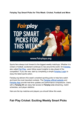 Fairplay Top Smart Picks for This Week Cricket, Football and More