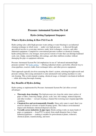 Hydro Jetting Equipment Singapore