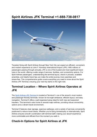 Spirit Airlines JFK Terminal  1-888-738-0817
