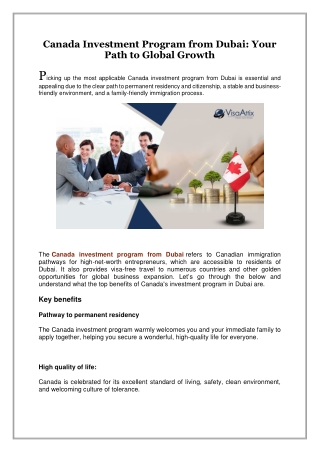 Canada Investment Program from Dubai, Your Path to Global Growth