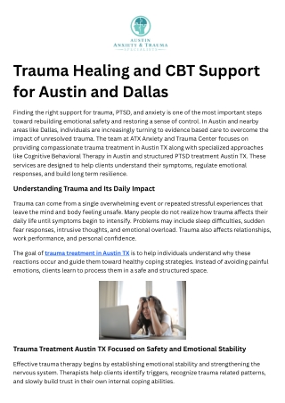 Trauma Healing and CBT Support for Austin and Dallas