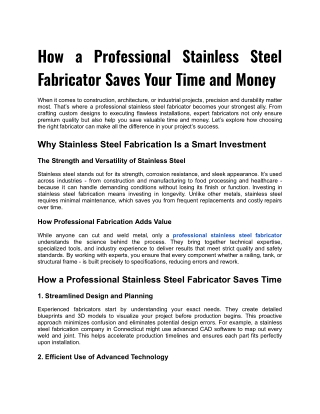 How a Professional Stainless Steel Fabricator Saves Your Time and Money