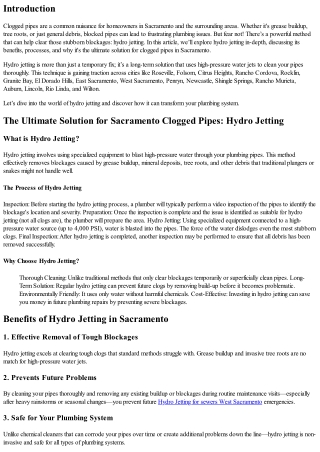 The Ultimate Solution for Sacramento Clogged Pipes: Hydro Jetting
