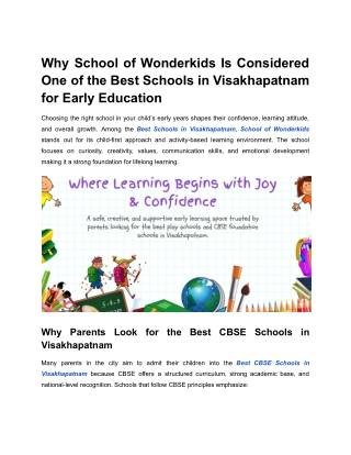 Best School in Gajuwaka A Complete Guide to a Holistic and Child-Centred Learning Environment at School of Wonder Kids