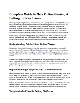 Complete Guide to Safe Online Gaming & Betting for New Users