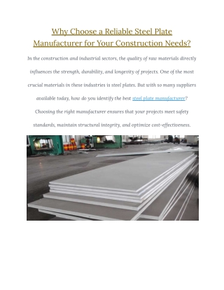 Why Choose a Reliable Steel Plate Manufacturer for Your Construction Needs