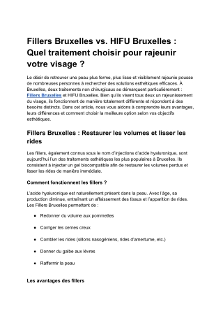 Fillers Bruxelles vs. HIFU Bruxelles : Quel traitement choisir pour rajeunir