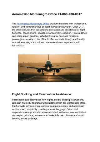Aeromexico Montenegro Office  1-888-738-0817
