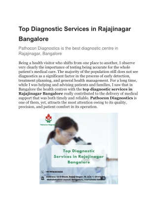Top Diagnostic Services in Rajajinagar Bangalore