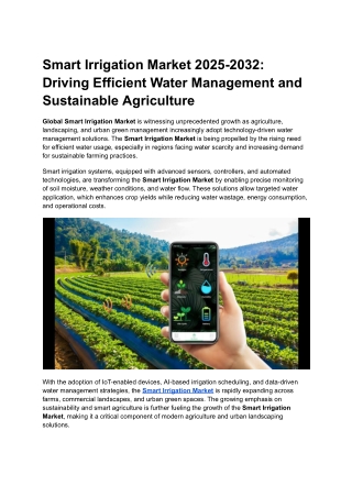 Smart Irrigation Market 2025-2032: By Type, Component & End Use Global Forecast