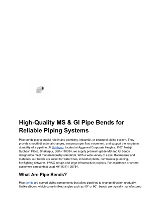 High-Quality MS & GI Pipe Bends for Reliable Piping Systems