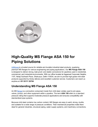 High-Quality MS Flange ASA 150 for Piping Solutions