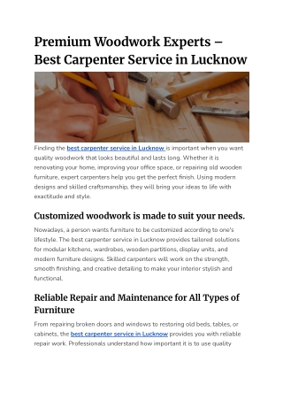 Premium Woodwork Experts – Best Carpenter Service in Lucknow