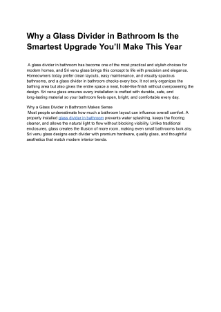 Why a Glass Divider in Bathroom Is the Smartest Upgrade You’ll Make This Year