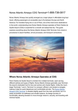 Norse Atlantic Airways CDG Terminal 1-888-738-0817