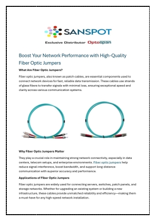 Boost Your Network Performance with High-Quality Fiber Optic Jumpers