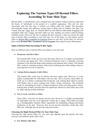 Exploring The Various Types Of Dermal Fillers According To Your Skin Type