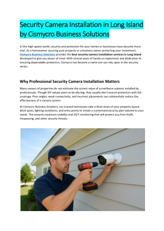 Security Camera Installation in Long Island by Cismycro Business Solutions