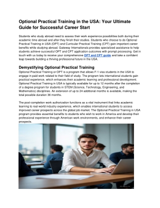 Optional Practical Training in the USA: Your Ultimate Guide for Successful Caree