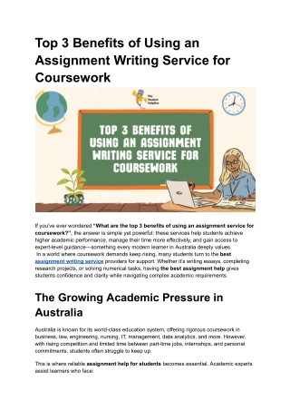 Top 3 Benefits of Using an Assignment Writing Service for Coursework