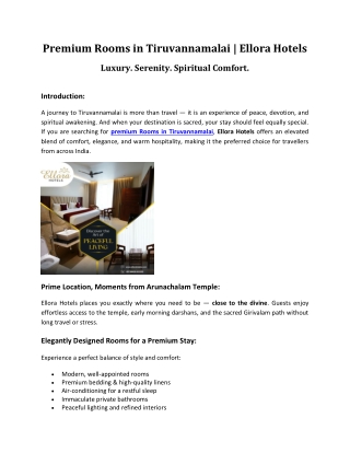 Premium Rooms in Tiruvannamalai | Ellora hotels