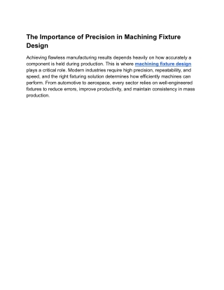 The Importance of Precision in Machining Fixture Design