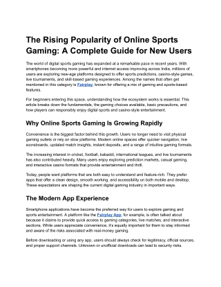 The Rising Popularity of Online Sports Gaming: A Complete Guide for New Users