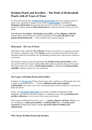 Krishna Pearls and Jewellers – The Pride of Hyderabadi Pearls with 43 Years of T