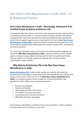 Best Door Frame Manufacturer in India 2026 | ISI & Waterproof Frames