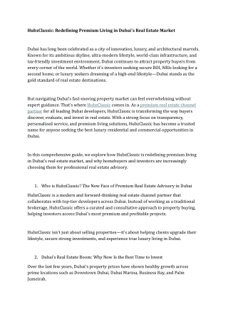 HubzClassic Redefining Premium Living in Dubai’s Real Estate Market