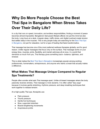 Why Do More People Choose the Best Thai Spa in Bangalore When Stress Takes Over Their Daily Life