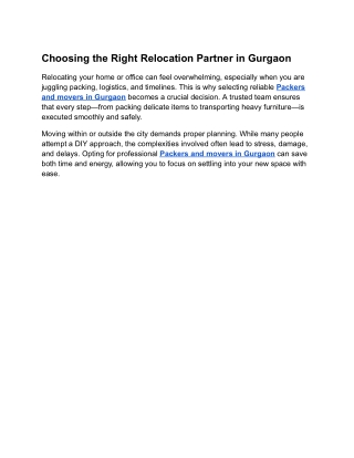 Choosing the Right Relocation Partner in Gurgaon