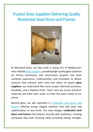 Trusted Glass Suppliers Delivering Quality Residential Steel Doors and Frames