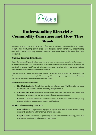 Smart Energy Solutions with Electricity Commodity Contracts by Xcela