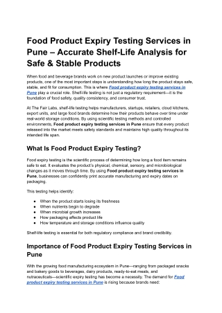 Food Product Expiry Testing Services in Pune