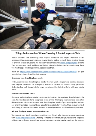 Things To Remember When Choosing A Dental Implant Clinic