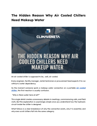 The Hidden Reason Why Air Cooled Chillers Need Makeup Water
