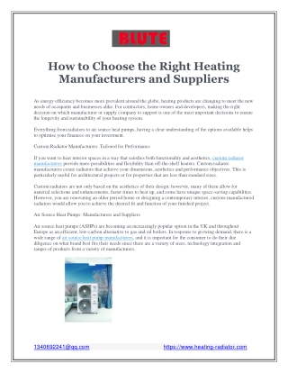 How to Choose the Right Heating Manufacturers and Suppliers