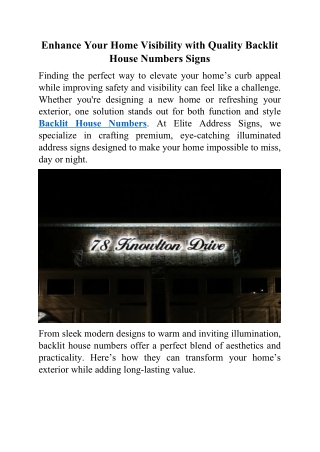 Enhance Your Home Visibility with Quality Backlit House Numbers Signs