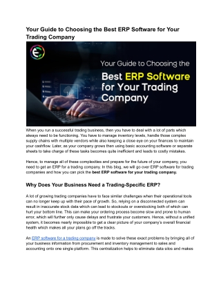 Best ERP Software for Trading Companies | Buyer’s Guide