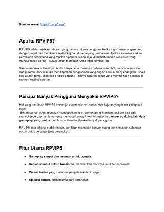 Panduan Lengkap RPVIP5 – Aplikasi Hiburan Dengan Hadiah Konsisten & Gameplay Simpel