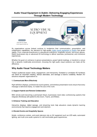 Audio Visual Equipment in Dublin - Delivering Engaging Experiences Through Modern Technology