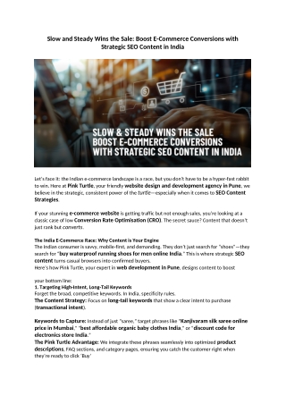 Slow and Steady Wins the Sale Boost E-Commerce Conversions with Strategic SEO Content in India
