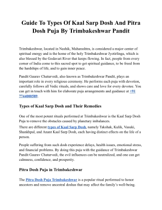 Guide To Types Of Kaal Sarp Dosh And Pitra Dosh Puja By Trimbakeshwar Pandit