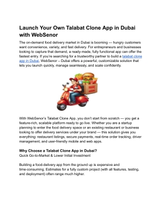 “Talabat Clone App Development in Dubai: