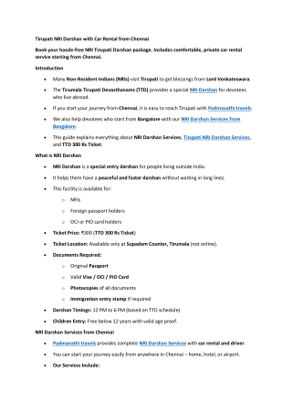 Tirupati NRI Darshan with Car Rental from Chennai