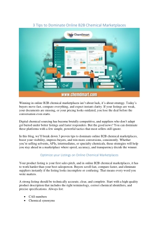 3 Tips to Dominate Online B2B Chemical Marketplaces