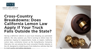 Cross-Country Breakdowns Does California Lemon Law Apply If Your Truck Falls Outside the State